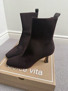 Dolce Vita Chocolate Ribbed Knit Sock Booties